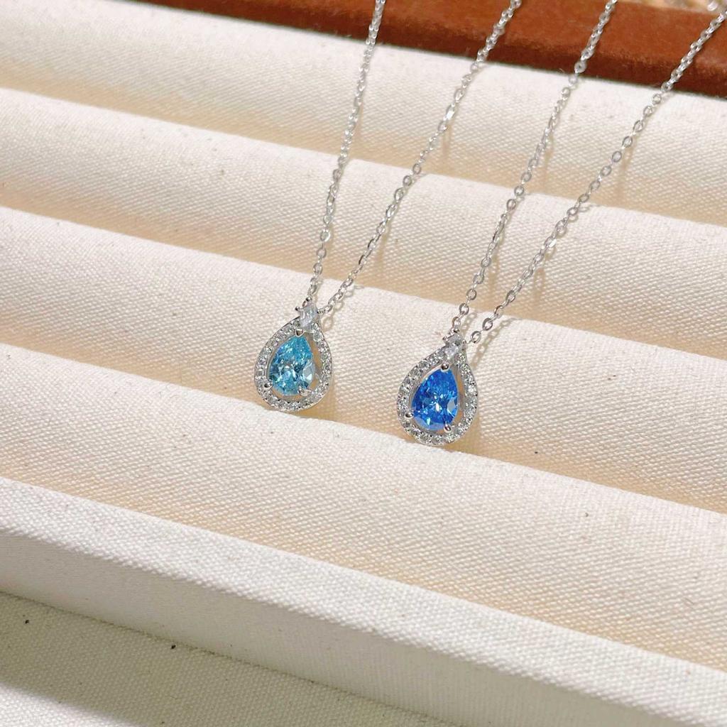 Color Zircon Water Drop Necklace Women Niche Inlaid Zircon Clavicle Chain