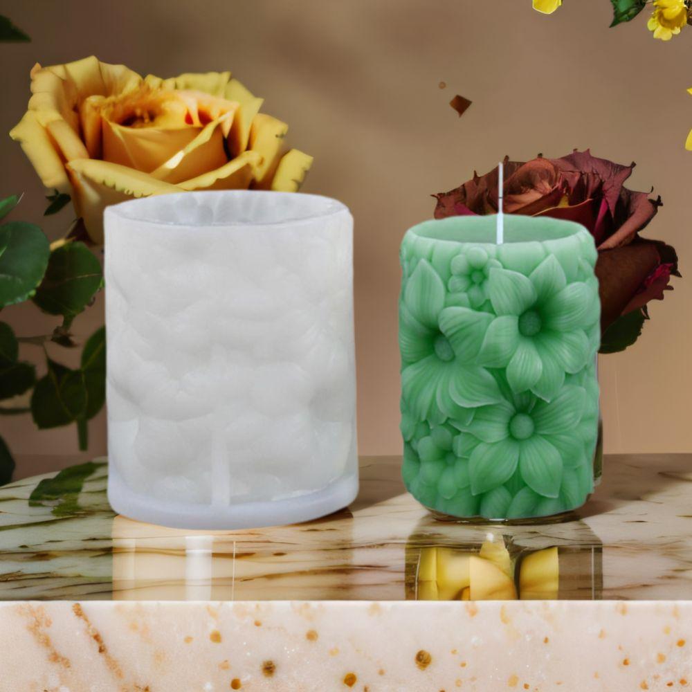 Flower Relief Flowers Cylinder Candle Mold Rose Resin Mold Cylindrical Candle Mould  Candle Making