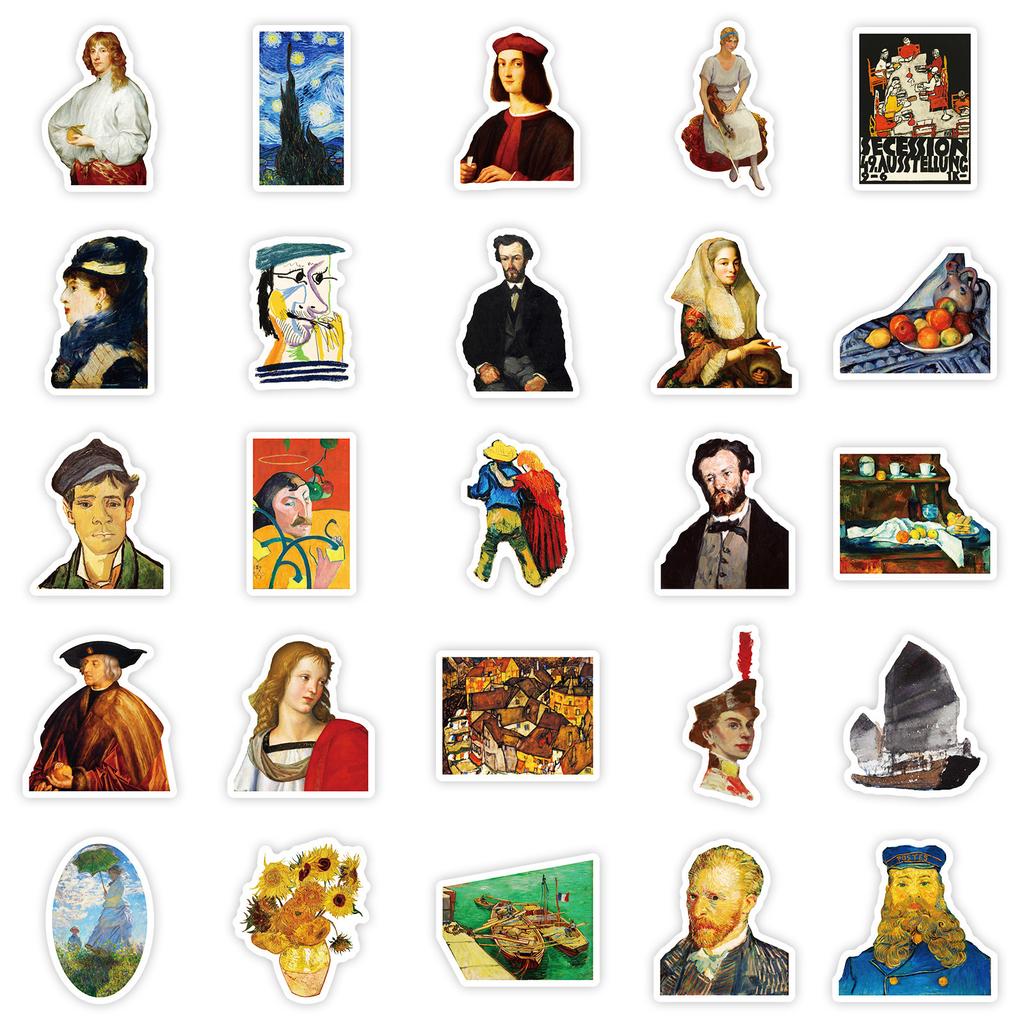 50 Creative Famous Paintings Graffiti Decorative Stickers Vintage Oil Paintings Waterproof Stickers