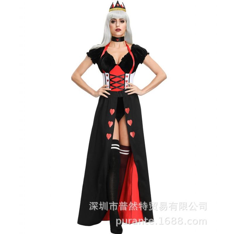 Womens Fantasy Queen Costume With Heart Motif Halloween Witch Vampire Devil Outfit Stage Performance