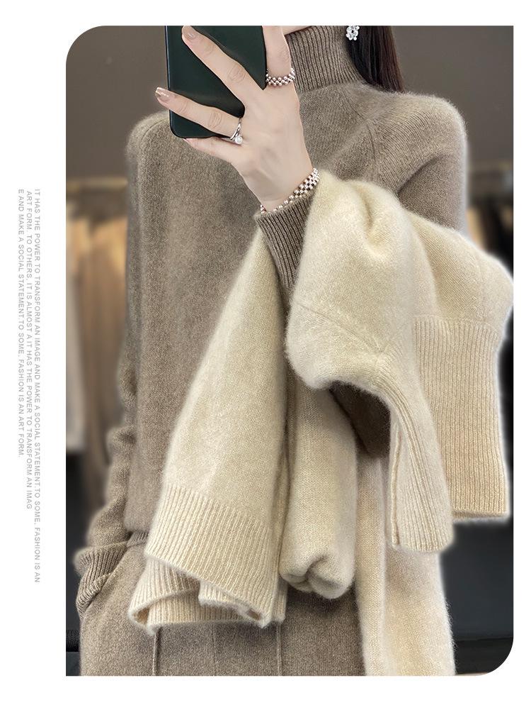 Women's High Neck Loose Knit Pullover for Autumn/Winter - Thick Raglan Sleeve Sweater Top
