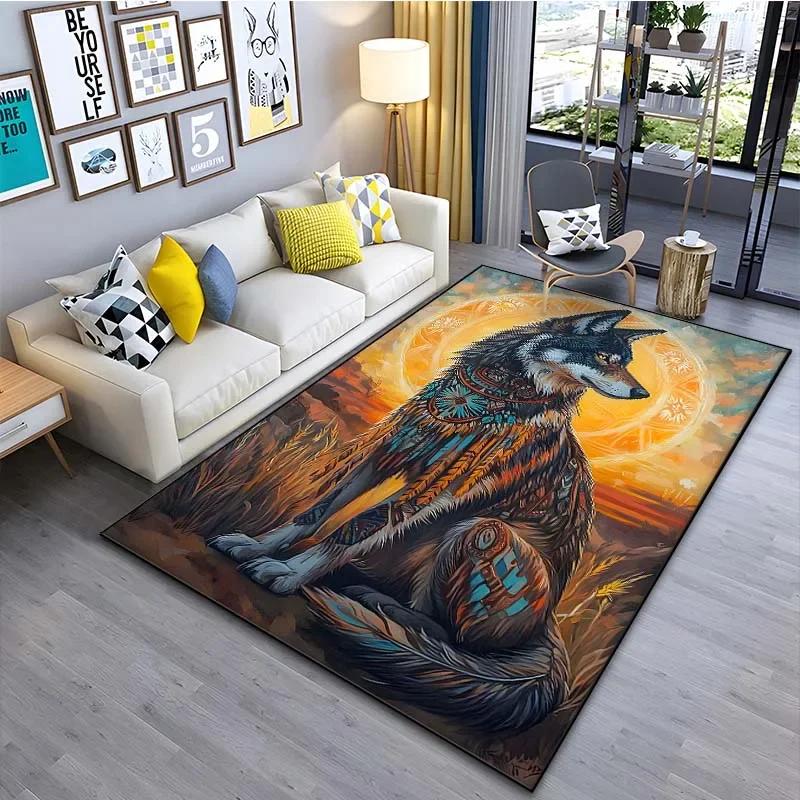 Black Wolf Pattern Non-Slip Carpet - Soft Floor Mat for Living Room Bedroom Bedside Bathroom Sofa | Home Decor & Gift Idea