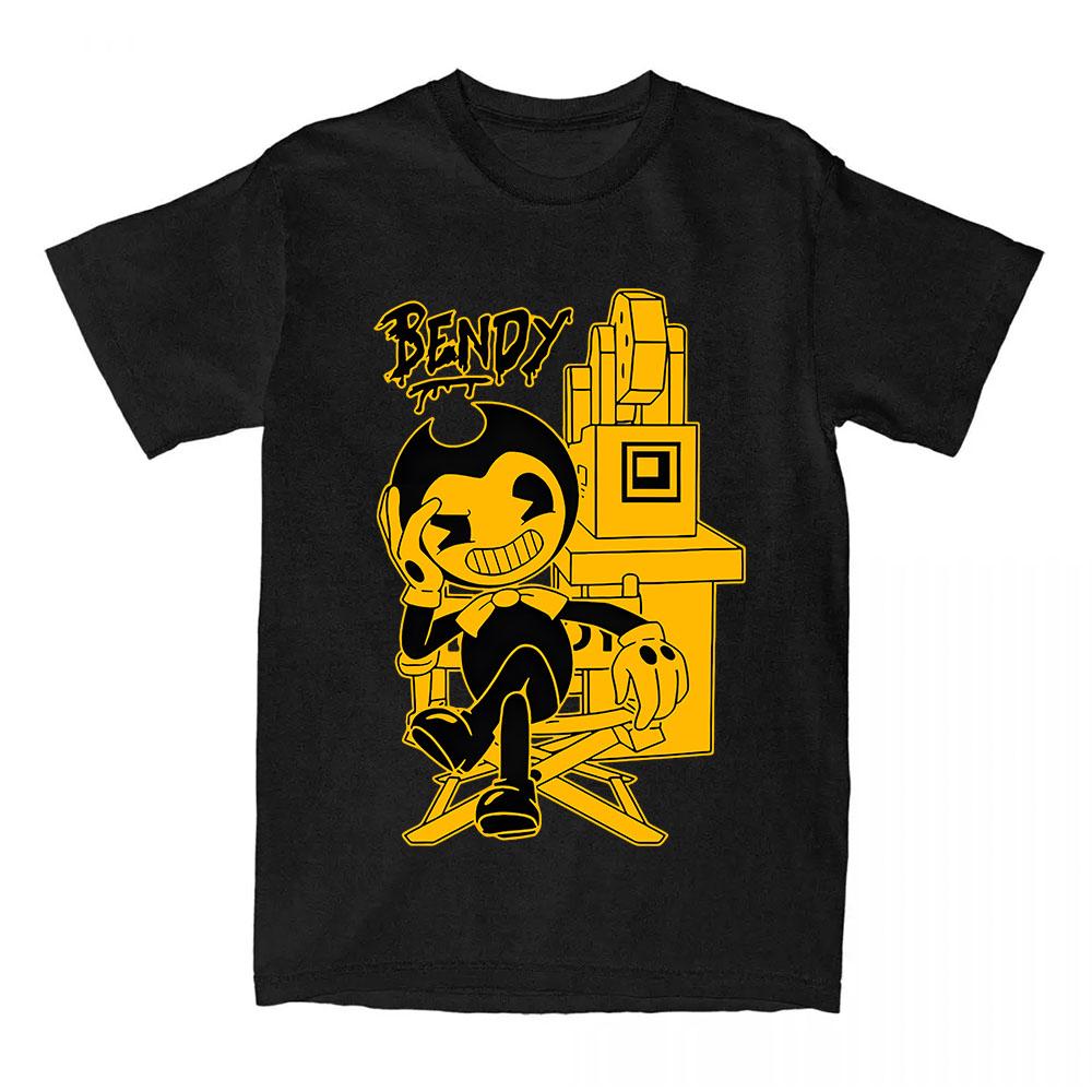 

Футболки по игре Bendy and The Ink Machine, хлопковая футболка с коротким рукавом и круглым вырезом, свободная футболка с мультяшным графическим принтом XS чёрный