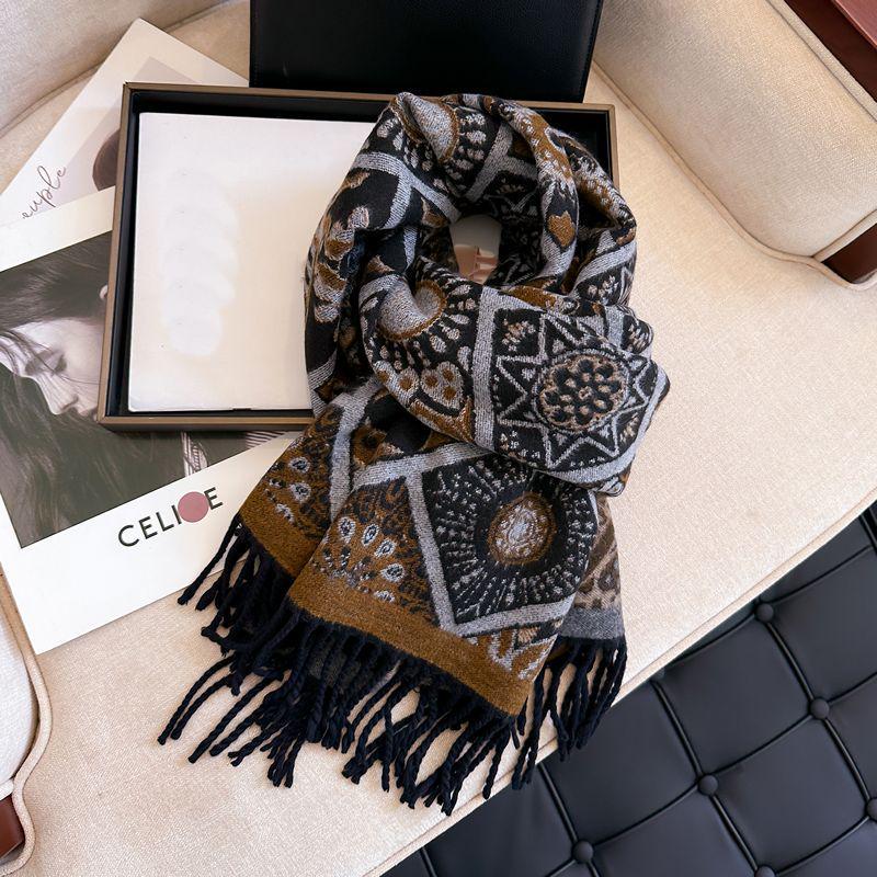 Women's Ethnic Bohemian Shawl: High-End, Thickened, Warm Jacquard Snood Scarf for Autumn and Winter