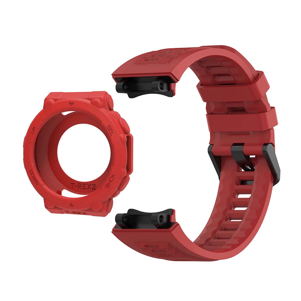 

Ремешок+чехол 2 в 1 для Amazfit T-Rex 2 Защитная крышка экрана Ремешок для смарт-часов Мягкий спортивный браслет Запасные аксессуары for Amazfit T Rex 2 красный
