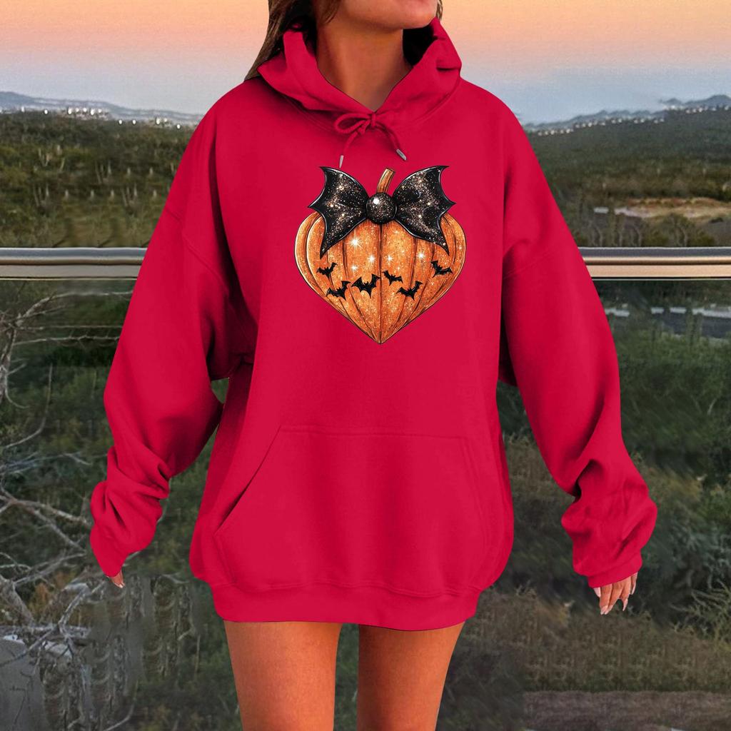Women's Long-sleeved  Oversized Dropped Shoulder Sleeves Women's Hooded Halloween Print Plush Sweatshirt