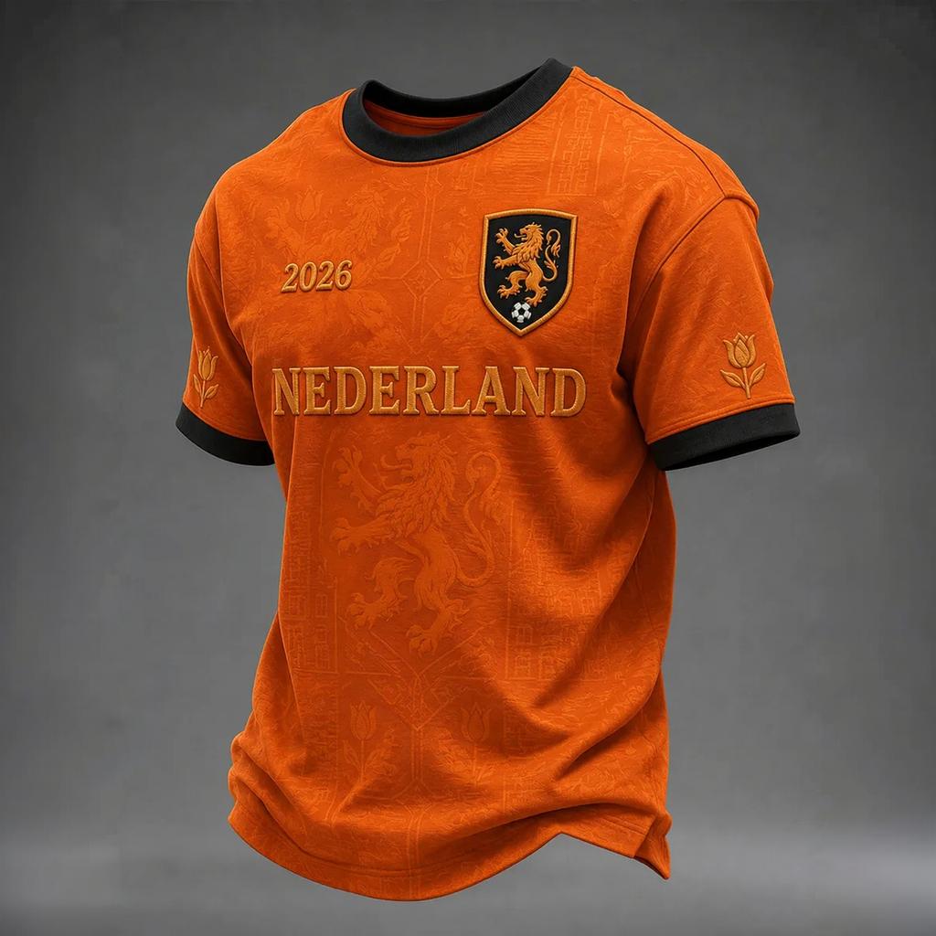 Men's Casual Printed Short Sleeve T-Shirt with Netherlands Letter Graphic, Lightweight Breathable Round Neck