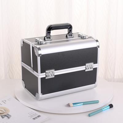 Professionelle große Make-up-Koffer 4 Fächer Kosmetikkoffer, Große Make-up-Aufbewahrungsbox mit Schloss Aluminiumrahmen