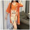 Women's Short Sleeve Ice Silk Sleep Dress Nightgown Plus Size 4XL Pajamas Shirt Sundress Loose Home Clothes