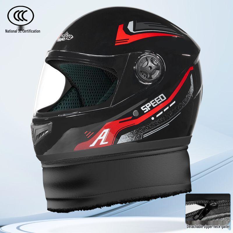 Certified Electric Vehicle Winter Full-Face Helmet for Men & Women - Windproof, Warm, Neck Gaiter Protection