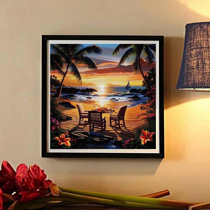 New Arrival 5D DIY Full Circle Diamond Painting "Seaside Scene" Embroidery Cross Stitch Home Decor Gift