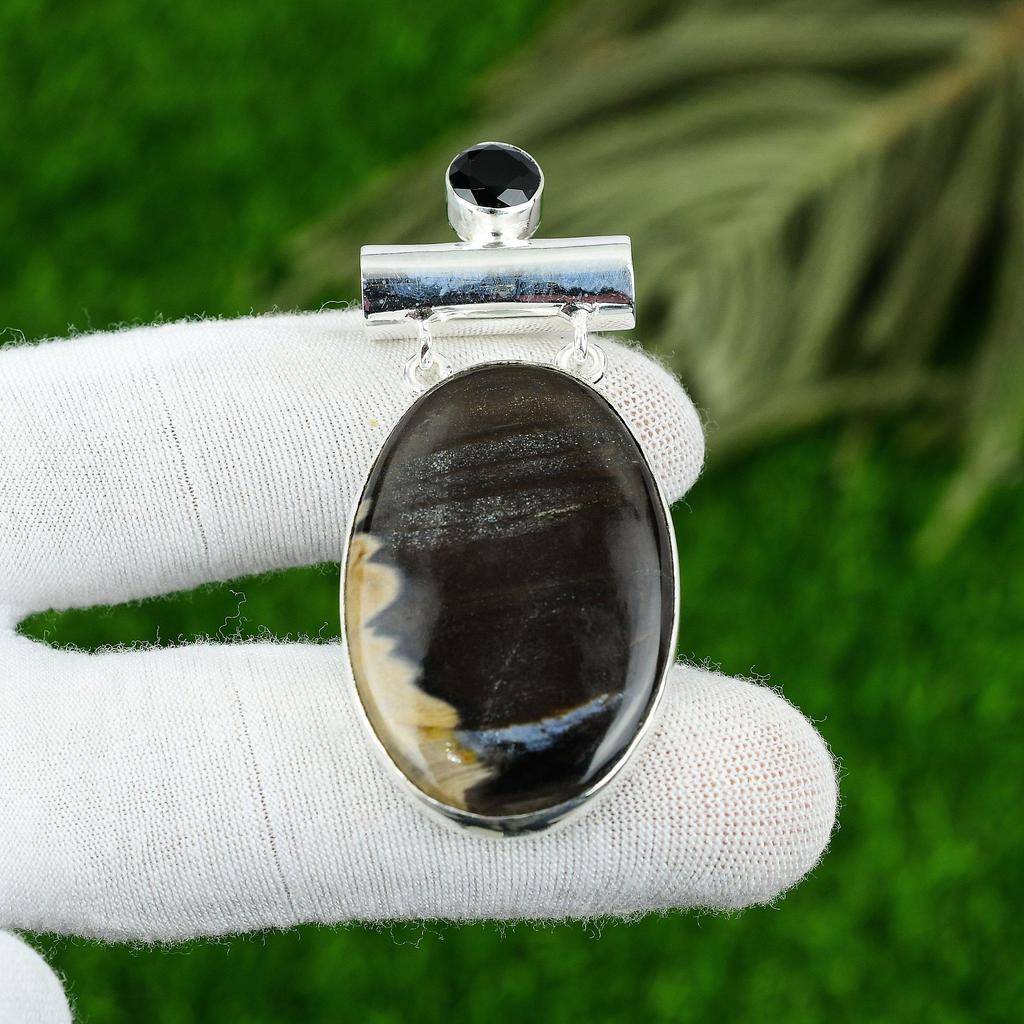 Wedding Gift For Her 925 Silver Natural Peanut Wood Jasper Gemstone Pendant