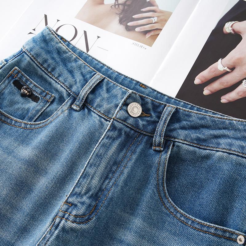 Dámské zeštíhlující džíny s vysokým pasem a širokými nohavicemi - Retro kalhoty s rovnými nohavicemi na jaro a podzim