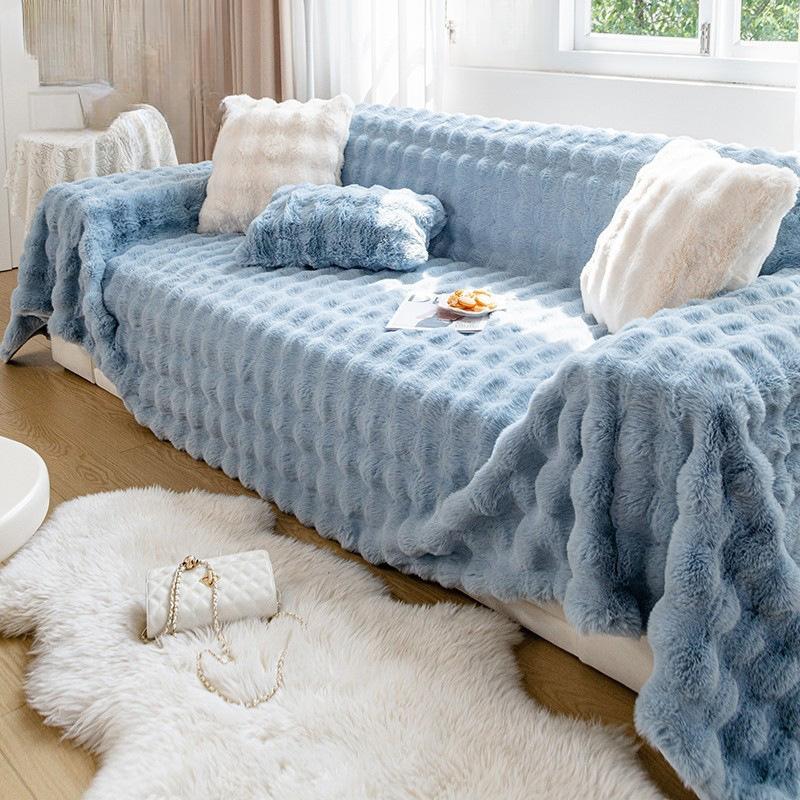 Sofa Towel Winter Thickened Rabbit Plush Sofa Cover Sofa Cover Cloth Sofa Cushion Seat Cushion All-Inclusive Plush Cushion Blanket