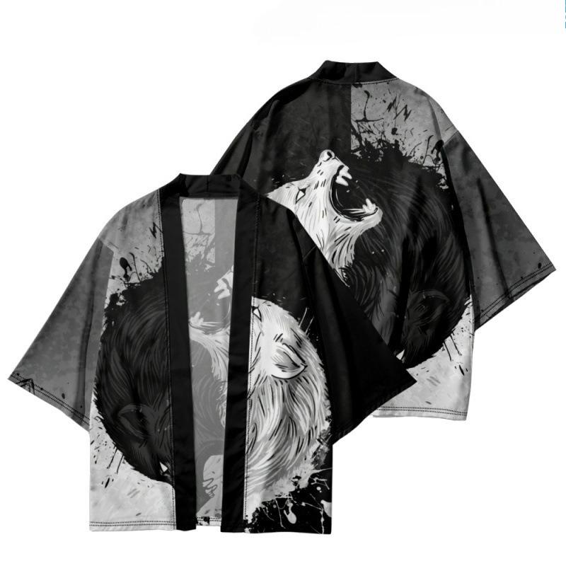 Кимоно-накидка в японском стиле Кардиган с китайским драконом Даосская мантия Свободная трехчетвертная длина Ткань с перьями 3D-цифровая печать 5XL 1680₽