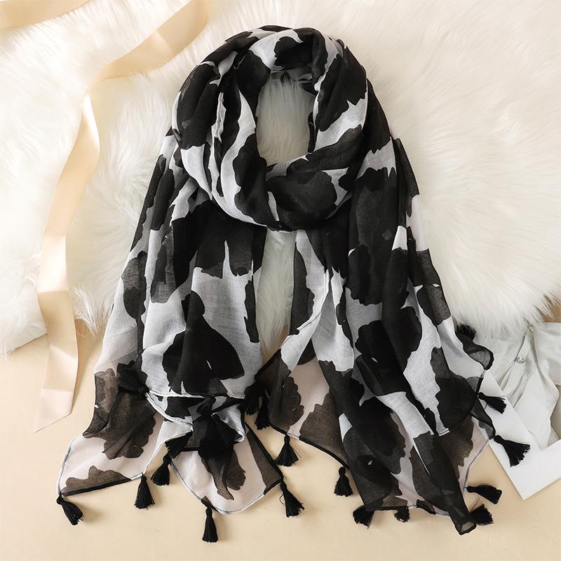 90*180CM New Fashion Printed Soft Linen Cotton Scarf Shawls Abstract Floral Tassel Viscose Scarves Lady High Quality Long Hijab