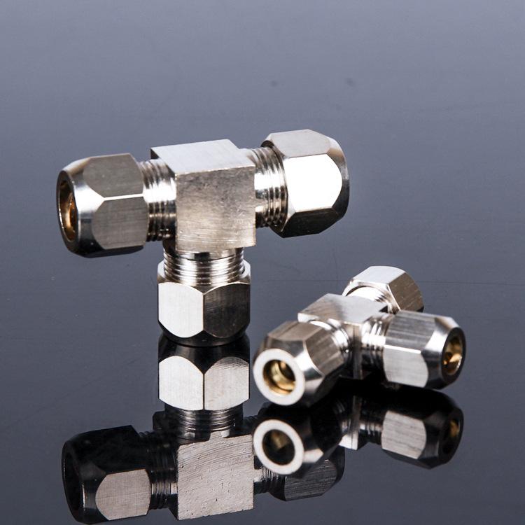 Nickel-Plated Brass PE Pneumatic Push-In Three-Way Connector (6/8/10/12MM)
