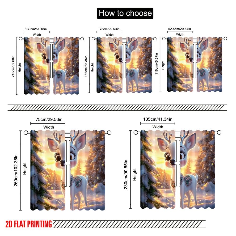 2pcs,2D Plane Printing Curtains Digital Printed Cute Christmas Reindeer Snow Scene Polyester Woven (without Rod) Festive Ldeal