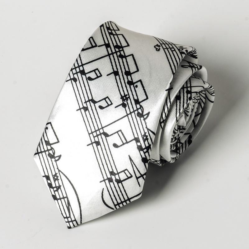 Classic Musical Notes Printed Tie Silky Narrow Neckties Slim Smooth Piano Guitar Necktie Simple Elegant Trendy Unisex Ties Gift