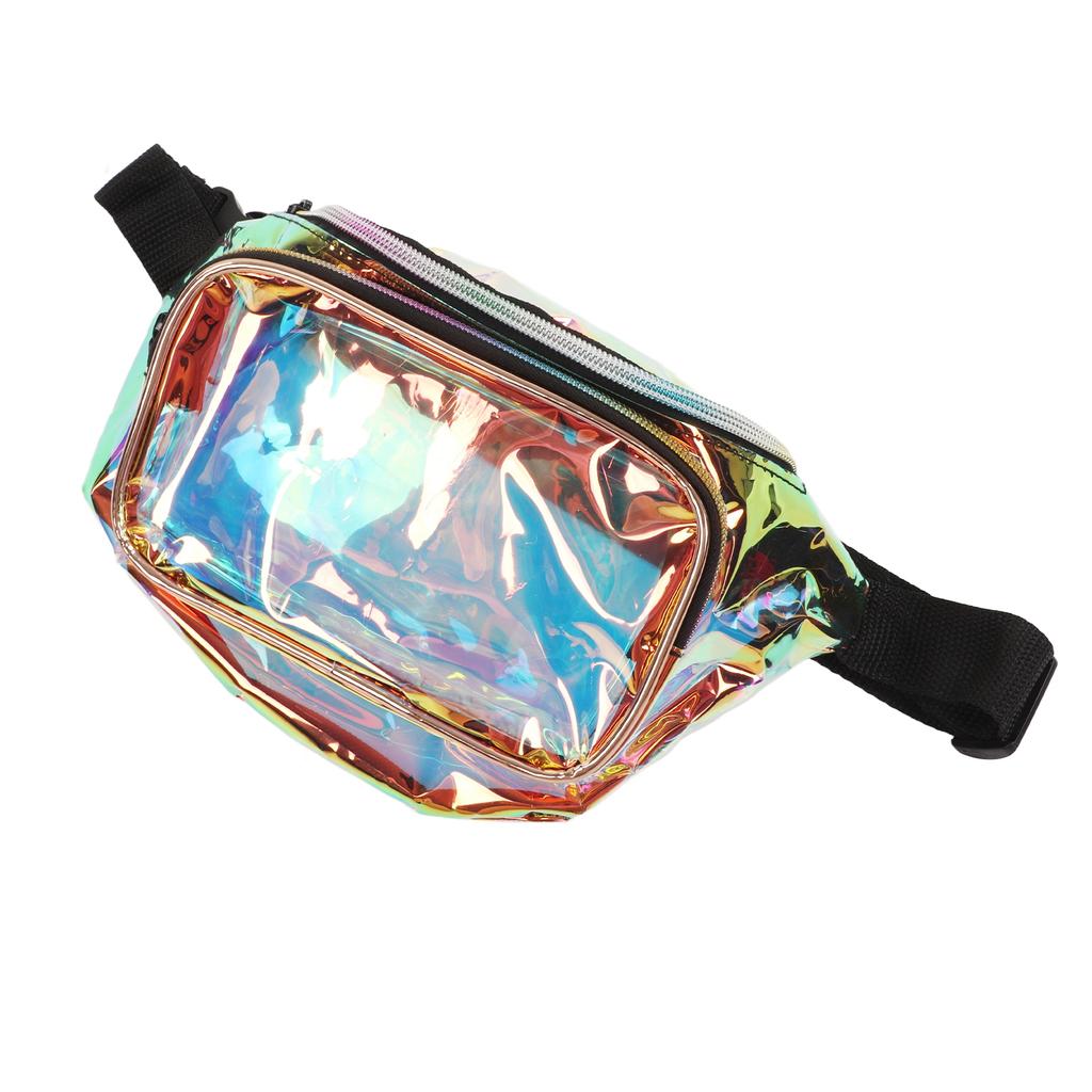Transparent Iridescent Fanny Pack Shiny Waist Belt Bag with Zipper Waterproof PVC for Travel Party Running Hiking