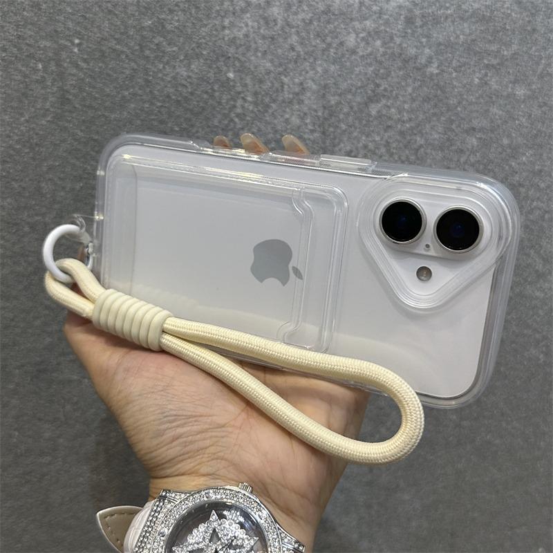 Card Holder Bag Wrist Strap Transparent Case for iPhone 16 15 14 17 Pro Max Plus 17 Air 11 12 13 Wallet Lanyard Candy Cover