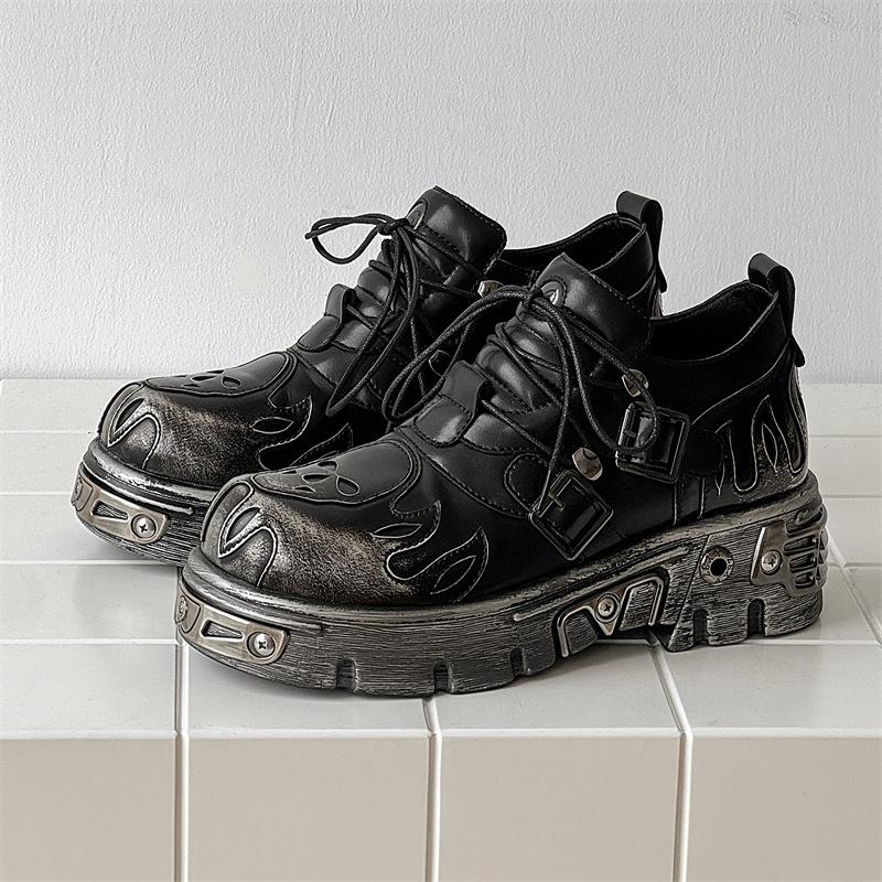 Fashion High Quality Men Leather Shoes Metal Punk Shoes Men Gothic Sneakers Black Street Botas Mujer Botines Unisex Oxford Shoe