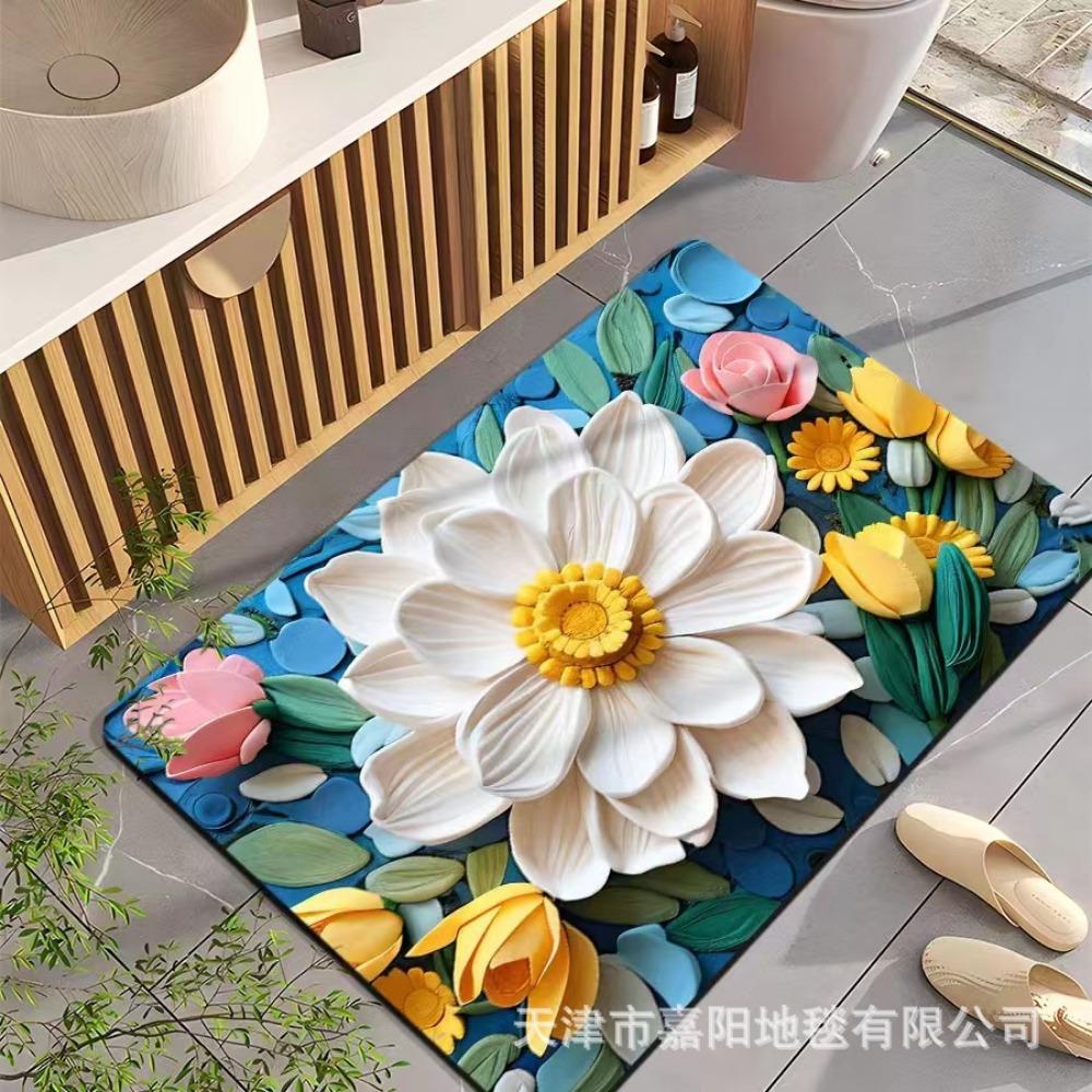 2pcs Oil Painting Diatom Mud Floor Mat Bathroom Absorbent Mat Kitchen Floor Mat Decoration Non-slip Carpet
