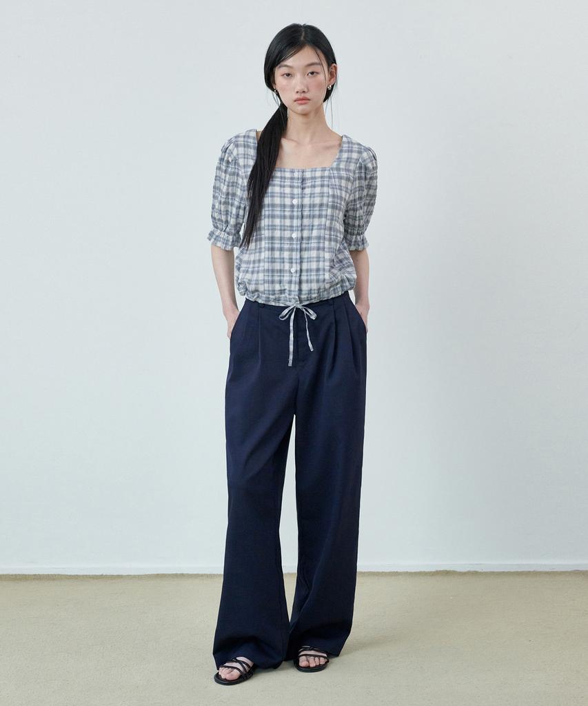 GLW [Unisex][Summer Fabric] Double-Pleat Wide Elastic Waist Slacks Navy