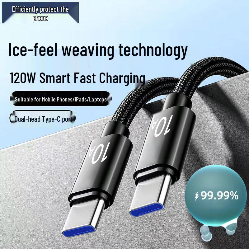120W Fast Charging Dual Type-C Data Cable for Apple, Huawei, Honor Laptops and Phones