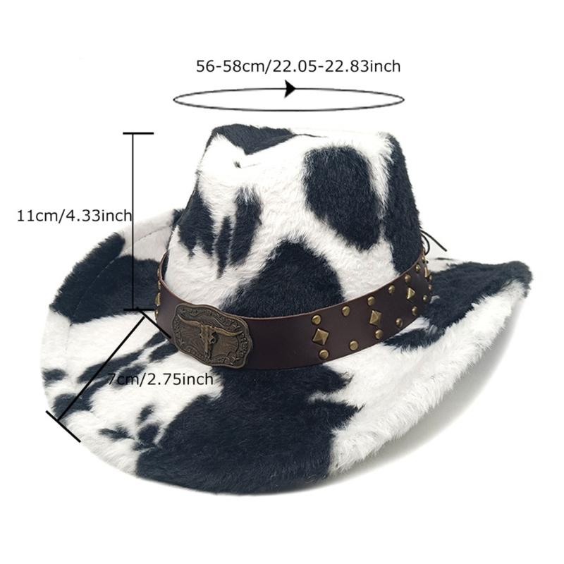 Cow Print Trim Western Hat For Adult Soft Multi Color Photo Props Party Daily Wear Multi Color