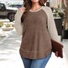 Women's Fashionable Round Neck Long Sleeved Color Blocked Loose Casual Pullover Top