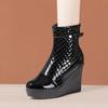 10cm Small Size 33-43 Genuine Leather Boots Women's Platform Wedges Shoes 2025 Winter High Heels Warm Fur Ankle Boots Office Mom