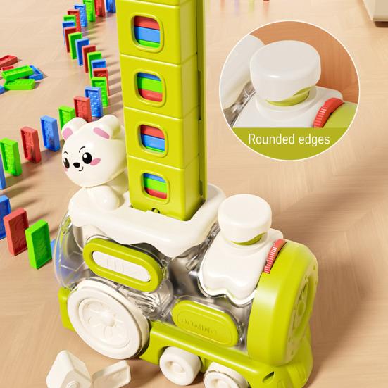 Kids Domino Train Toy Automatic Domino Thrower Sound Light Effect Toddler Building Blocks Projection Educational Gift