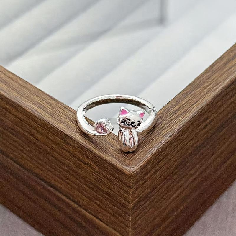 Light Luxury Sweet Cool Pink Cute Full Diamond Zir*****Pening Adjustable Ring Niche Design High-End Ring Woman