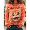 Fashion Women's Crew Neck Long Sleeve 3D Casual Color Printing Casual Long Sleeve Crew Neck T-Shirt