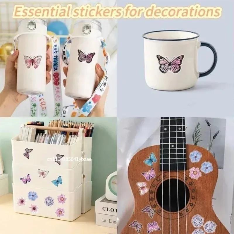 500pcs/roll Butterfly Flower Sticker 1 Inch 8 Design Colorful Butterfly Decals Decorative Flowers Cute Sticker Party Favor Decor