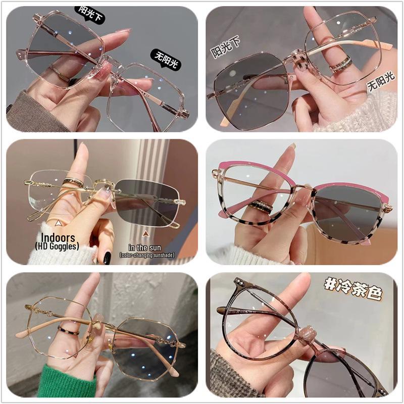 Chic Women's Color-Changing Photochromic Glasses – Stylish Large Frames, Blue Light Blocking, Natural Look, Prescription-Ready.