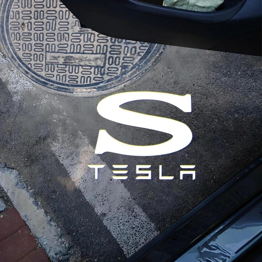 Car Sticker 2025 New Tesla 2/4pcs for Tesla Model Y 3 S X Door LED Logo Projector Puddle Light Super Bright Welcome Light Laser