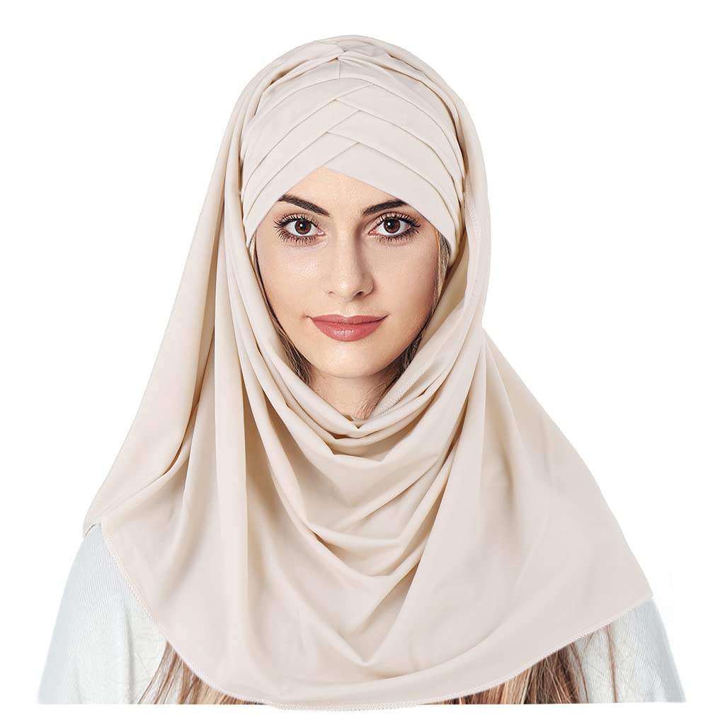 

Islamic Hat Turban Hijab for Women Middle Eastern Muslim Cap Spring Summer Autumn Winter UV Protection Windproof Bandana Cap Inner Simple Plain Muslim бежевий