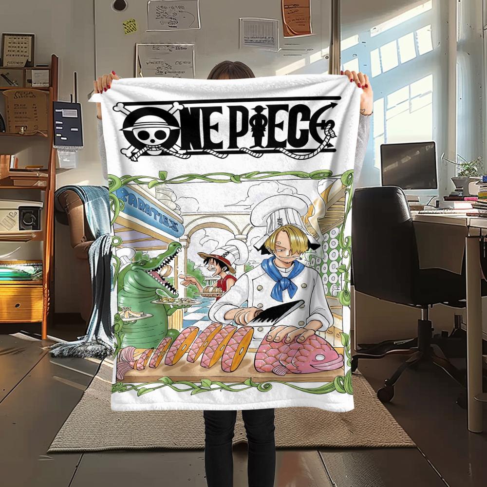 Flanelová deka s potiskem postaviček z One Piece, Vysoká kvalita, Pohodlná pro všechna roční období, Domácí dekorace, Teplo a pohodlí, Perfektní jako vánoční dárky