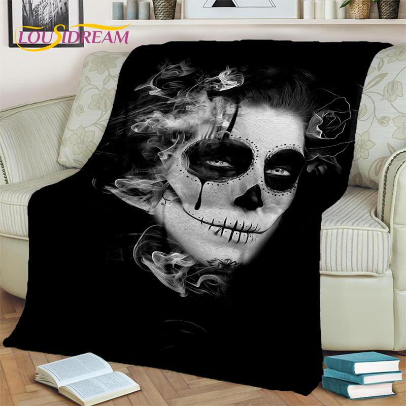Horror Gothic Weiblicher Schädel Totes Mädchen Decke, Weiche Überwurfdecke für Zuhause Schlafzimmer Bett Sofa Picknick Reise Büro Überdecke Kind