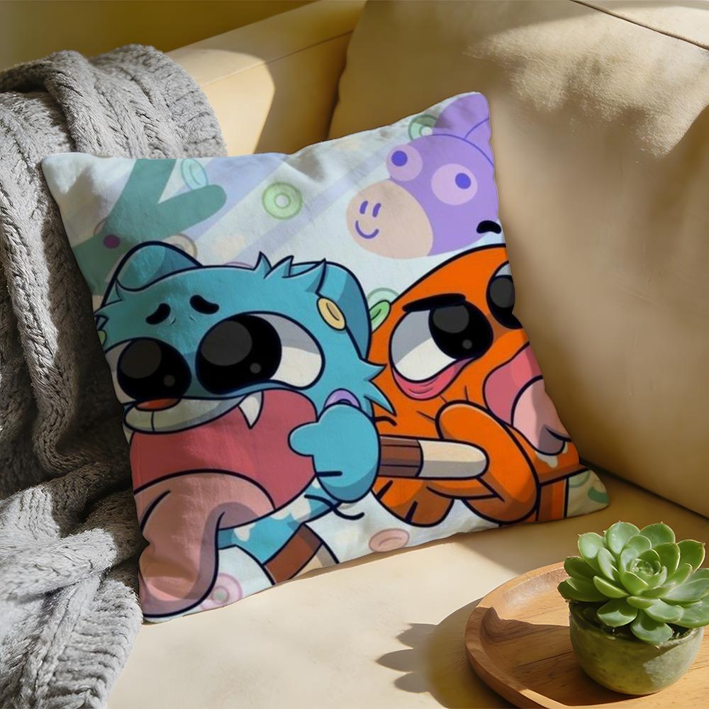 Cushion Cover Washed Linen Soft Breathable Decorative Case For Sofa Home Cartoon GGumball DDarwin Pillow cover