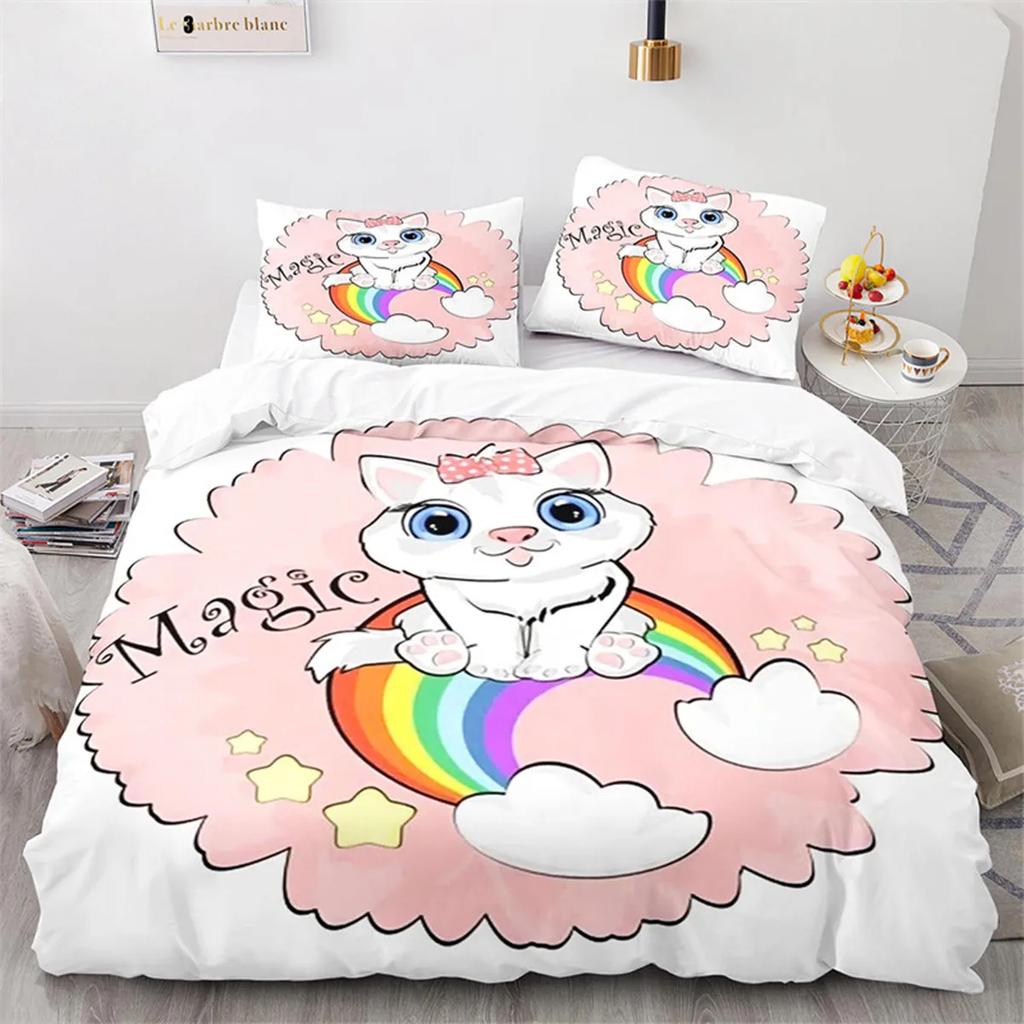 Kids Unicorn Duvet Cover Cartoon Magical Animal Microfiber Cute Rainbow Cat For Children Girls Teen Gifts For Bedroom Decoration