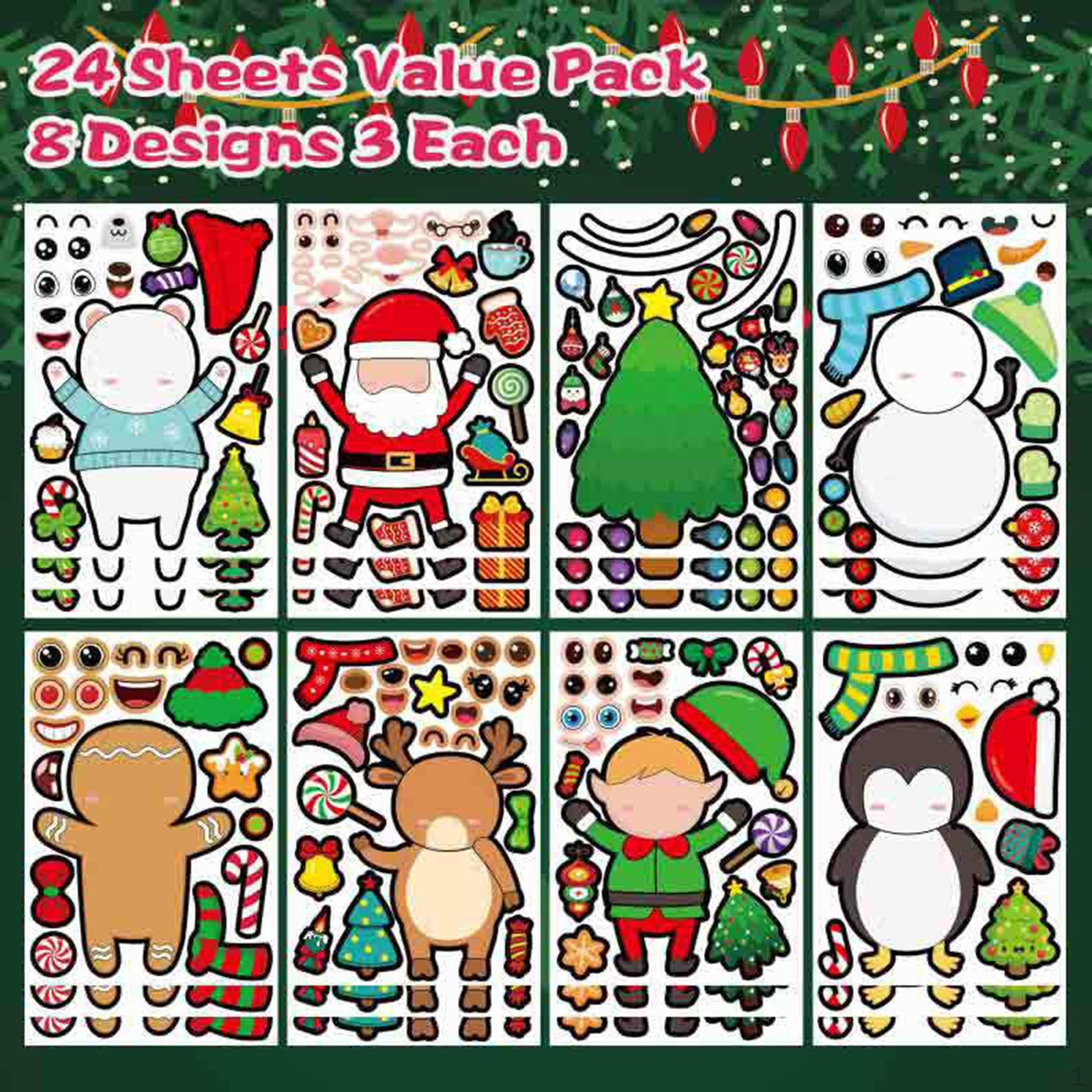 

24 листа рождественских наклеек для детей, малышей, для поделок своими руками, игра Style B