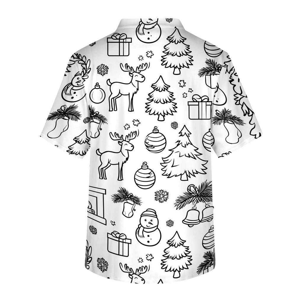 Men's Short Sleeve V-Neck Christmas Scrub Top with Chest Pocket and Print
