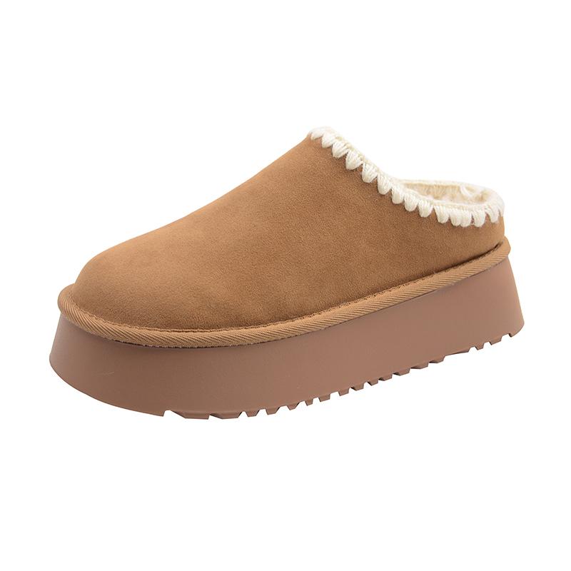 Fashion Mules Shoes Women Flats Platform Slippers Fur Shoes Suede New 2025 Winter Short Plush Slingback Sneakers Cozy Flip Flops Zapatos