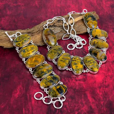 Nellite Jewelry ,925 Solid Sterling Silver Bracelet &Necklace,Unique Gemstone Jewelry Set Adjustable Chain Handmade Jewelry For Women