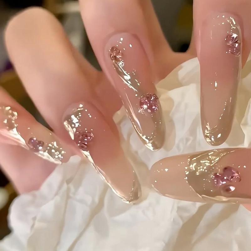 

Позолоченные блестящие ногти-патчи с бриллиантами - Шикарный, зрелый стиль, съемные накладные ногти Handmade Nails XS#10 pieces/bag