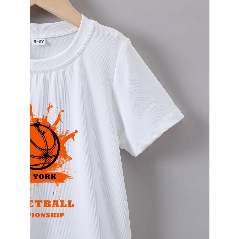 Children Summer Short-Sleeve T-Shirt with Basketball Letter Print