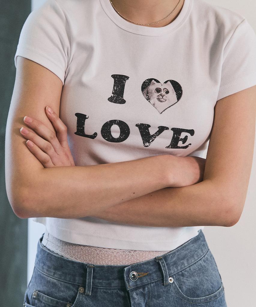 Beullusseonpeullawo I Love Cat Crop Top [White]